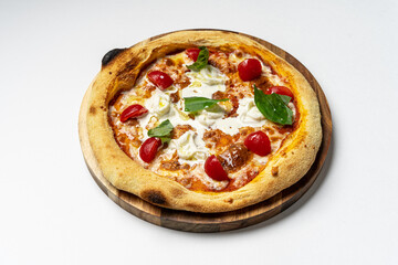 Isolated buffalo stracciatella pizza on the white background
