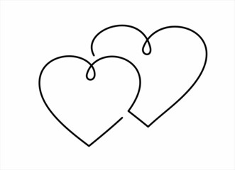 Two hearts from one black line. Picture for decoration of festive illustrations for the holiday of all lovers.