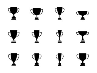 Fototapeta Award cup set. Winning cups silhouette collection. Victory trophy symbols. Vector illustration isolated on white.	 obraz