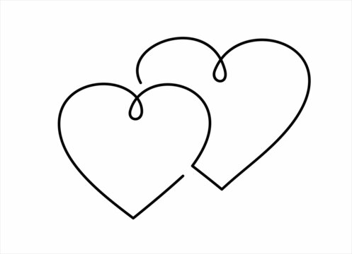 Two hearts from one black line. Picture for decoration of festive illustrations for the holiday of all lovers.