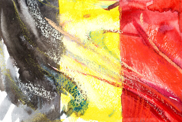 Belgium, Belgian flag. Hand drawn watercolor illustration.