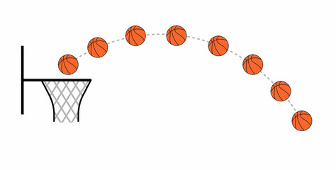 projectile motion. trajectory of a basketball - obrazy, fototapety, plakaty