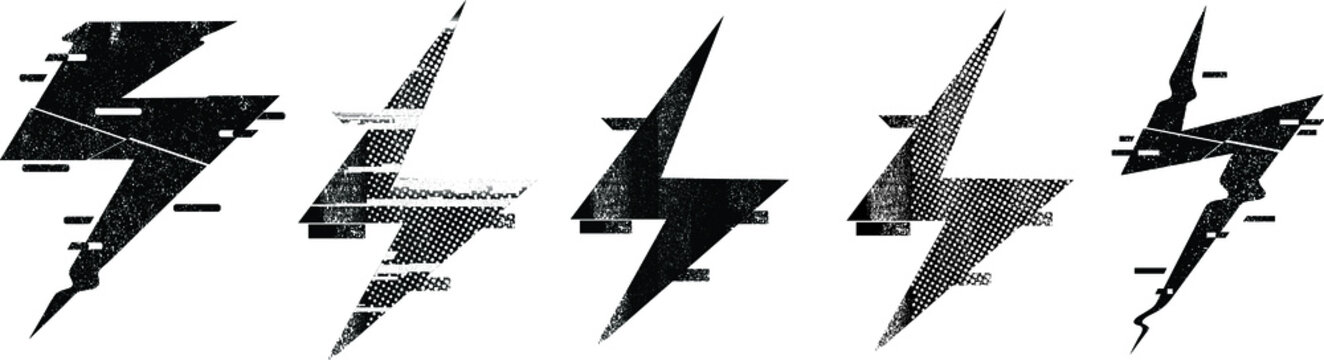 Thunder bolt lighting flash textured logo . Glitch effect .Electric power design element . Vector illustration.