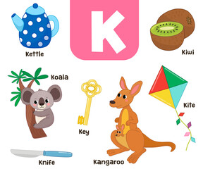 English alphabet in pictures — Children's colored letter K — vector illustration