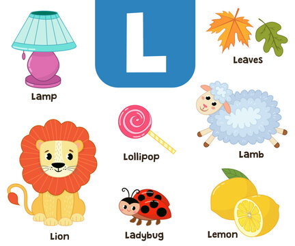 English alphabet in pictures — Children's colored letter L — vector illustration