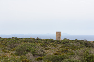Fototapeta na wymiar Defense tower in Cap Blanc, Mallorca. Torre de Vigilància del Cap Blanc
