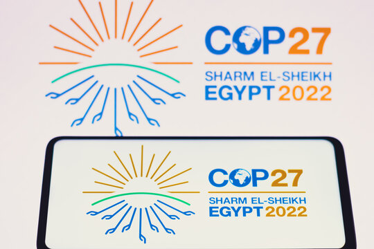 June 14, 2022, Brazil. In this photo illustration, the 2022 United Nations Climate Change Conference COP27 logo is seen on a smartphone screen.