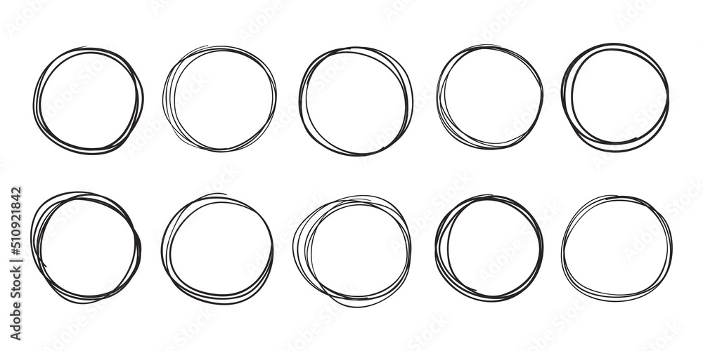 Poster hand drawn circles. round doodle frames, sketch line circle and circular scribble ring vector set