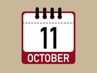 Calendar icon 11 october. Vector illustration of calendar.