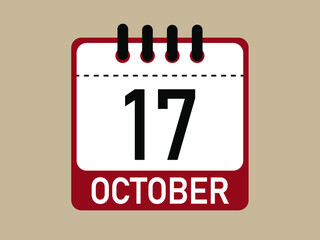 Calendar icon 17 october. Vector illustration of calendar.