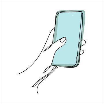recommend clip art: Continuous one line drawing of a hand holding a phone or smartphone. Mobile phone, technology, gadget, device, telephone, display, electronic, hand, smartphone, palm Vector