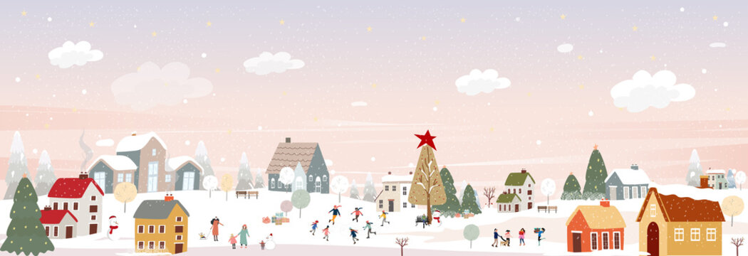 Winter wonderland banner vector illustration. Greeting postcard