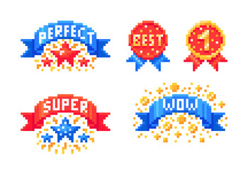 Set of award emblems with ribbonns and stars