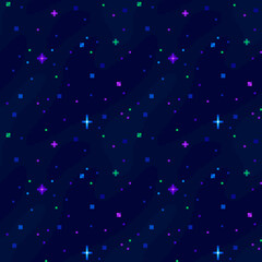 Pixel art star sky at night. Starry sky seamless tile backdrop