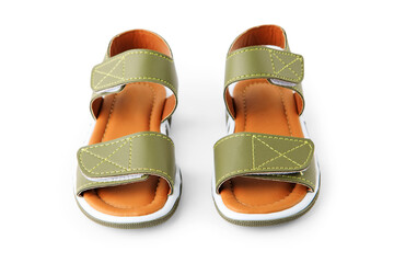 green baby sandals isolated on white background. summer footwear. Child shoes