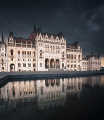 Fototapeta na wymiar Exterior of the Hungarian Parliament on a stormy afternoon