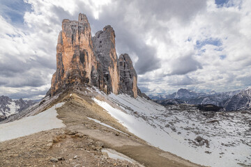 The three peaks of Lavaredo as seen from the Forcella viewpoint