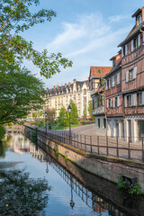 Traditional old alsatian houses in "Petit Venice" (Small Venice) Colmar in Alsace in the department of Haut-Rhin of the Grand Est region of France