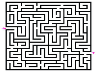 Rectangle labyrinth vector. with entry and exit arrows. Maze game illustration