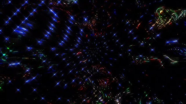 abstract lines shape colorful flashing light dots, black background