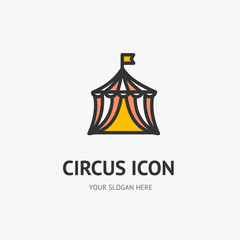 Circus Tent Sign Thin Line Icon Emblem Concept. Vector