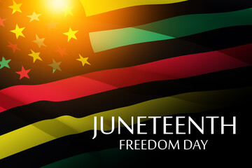Waving Alternative Juneteenth Flag with Flare and text. Since 1865. Design of Banner. Black history month. - obrazy, fototapety, plakaty