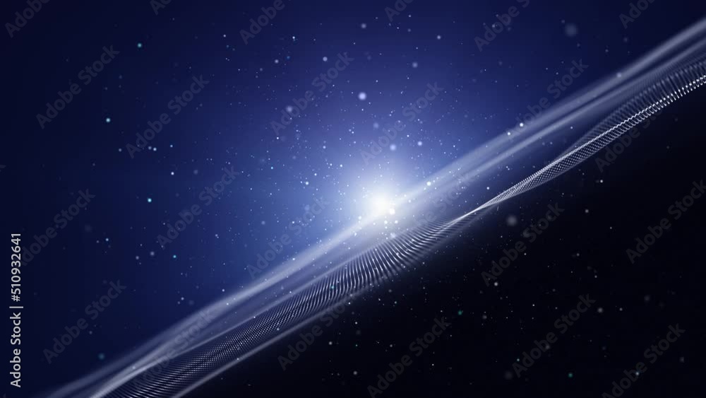 Poster futuristic cyberspace technology network digital lines moving at speed with flickering dots on a wav