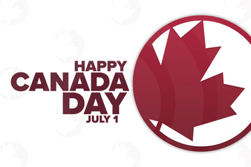 Happy Canada Day. July 1. Holiday concept. Template for background, banner, card, poster with text inscription. Vector EPS10 illustration.