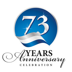 Fototapeta na wymiar Anniversary 73years celebration logo silver white blue ribbon background