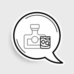 Line Whiskey bottle and glass icon isolated on grey background. Colorful outline concept. Vector