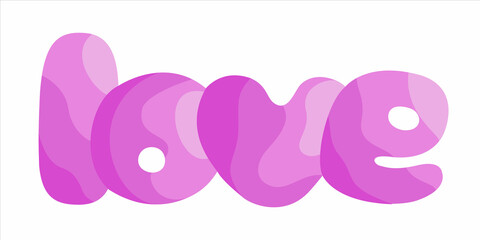 Vector isolated word love without outline and purple fill of four shades.