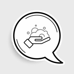 Line Shaving gel foam on hand icon isolated on grey background. Shaving cream. Colorful outline concept. Vector