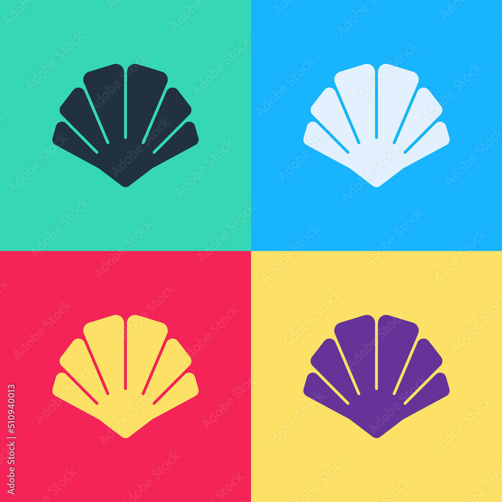 Poster pop art scallop sea shell icon isolated on color background. seashell sign. vector