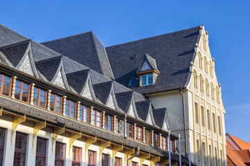 Facade of the historic town hall of Aschersleben, Germany - obrazy, fototapety, plakaty