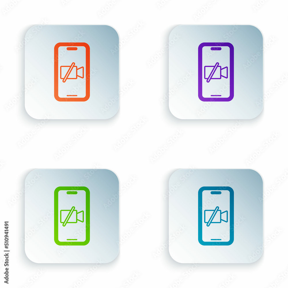 Poster color video camera off on mobile screen icon isolated on white background. no video. set colorful ic