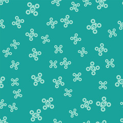 Green Drone flying icon isolated seamless pattern on green background. Quadrocopter with video and photo camera symbol. Vector