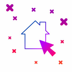 Color Online working icon isolated on white background. Freelancer man working on laptop at his house. Remote work. Distant job concept. Gradient random dynamic shapes. Vector