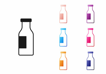 Black Closed glass bottle with milk icon isolated on white background. Set icons colorful. Vector