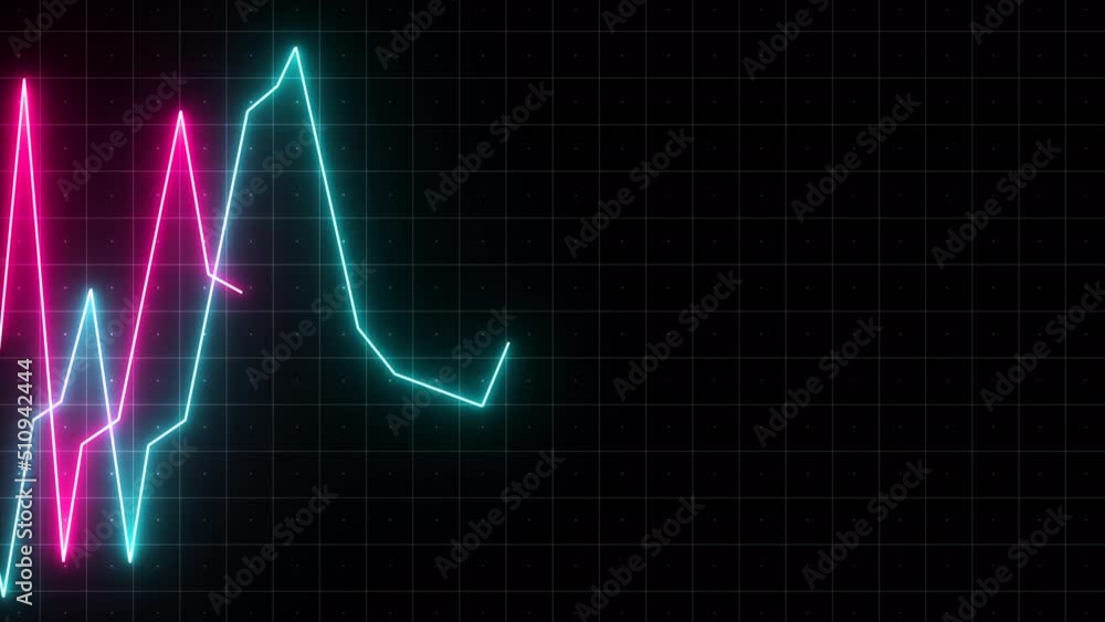 Poster digital animated cryptocurrency graph on timeline with dynamic movement of neon lines. motion. follo