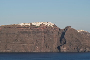 View of the picturesque village of Fira and Imerovigli  in Santorini Greece - obrazy, fototapety, plakaty