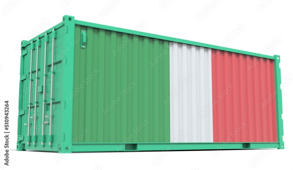 Poster shipping container with flag of italy on the side, 3d rendering