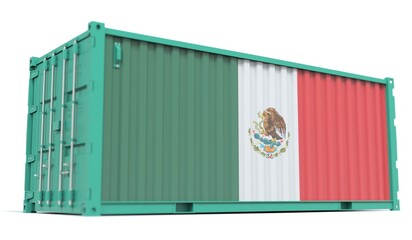 Shipping container with flag of Mexico on the side, 3d rendering