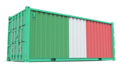 Shipping container with flag of Italy on the side, 3d rendering