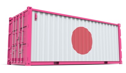 Cargo container with flag of Japan on the side, 3d rendering