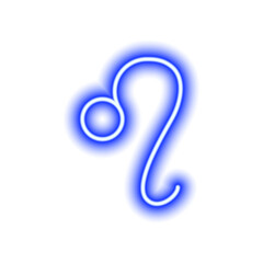 Blue neon zodiac sign Leo on white. Predictions, astrology, horoscope.