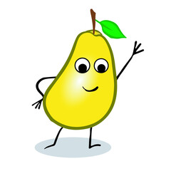 Pear character waving. Isolated vector illustration on white background.
