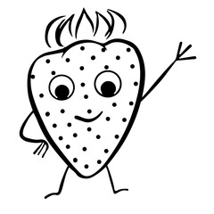 Strawberry character waving line. Isolated vector illustration with white background
