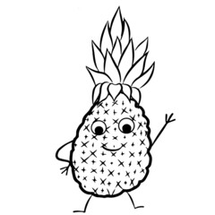 Pineapple characters waving line. Isolated vector illustration with white background.
