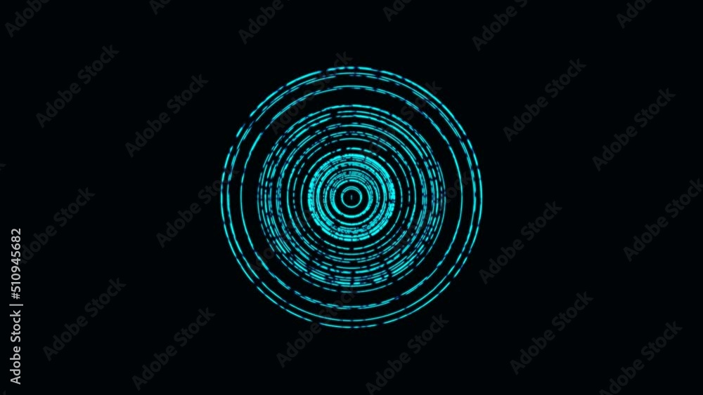 Poster glowing animated sphere inside sphere symbol. random rotating circles. pattern connecting blue lines