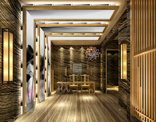 3d render of luxury hotel lobby and rest area
